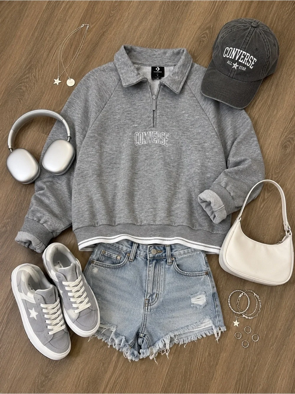 NWT girls Large 10/12 Converse Light Gray Quarter-Zip Pullover with Collar